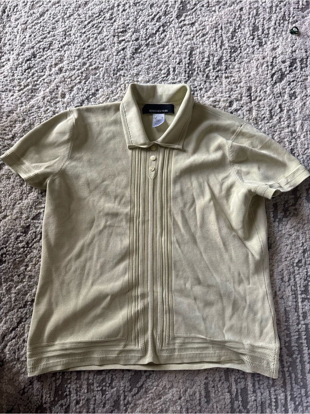 Jones New York Pale Yellow V-Neck Short Sleeve Polo Sweater